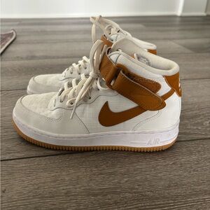 Nike Air Force 1 High-Top Sneakers in White and Brown